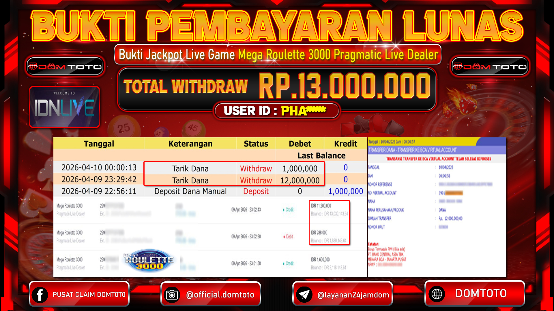 JACKPOT LIVEGAMES Mega Roulette 3000 Pragmatic Live Dealer 09 APRIL 2026